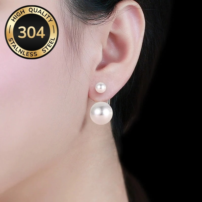 Women's Elegant Imitation Pearl Stud Earrings in Stainless Steel